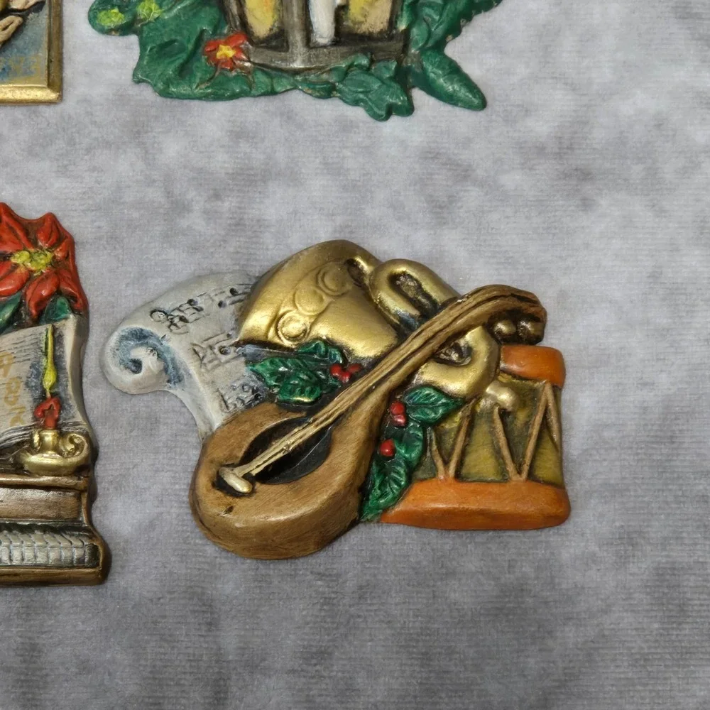 Ceramic Christmas Ornaments Vintage 1980s Hand painted Set of 9